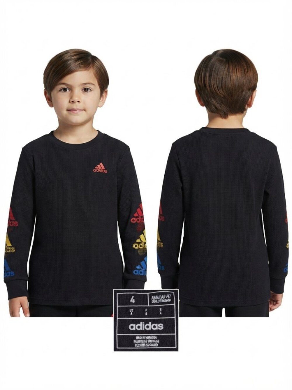 Addidas Toddler Boy Long Sleeve Black Shirt with Multi Color Logo - 4
